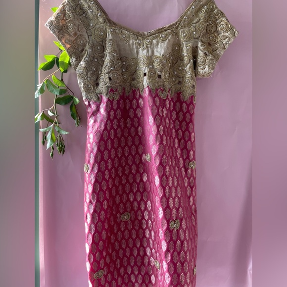 Salwar Kameez ready to wear readymade party designer pink brocade designer - Picture 4 of 5